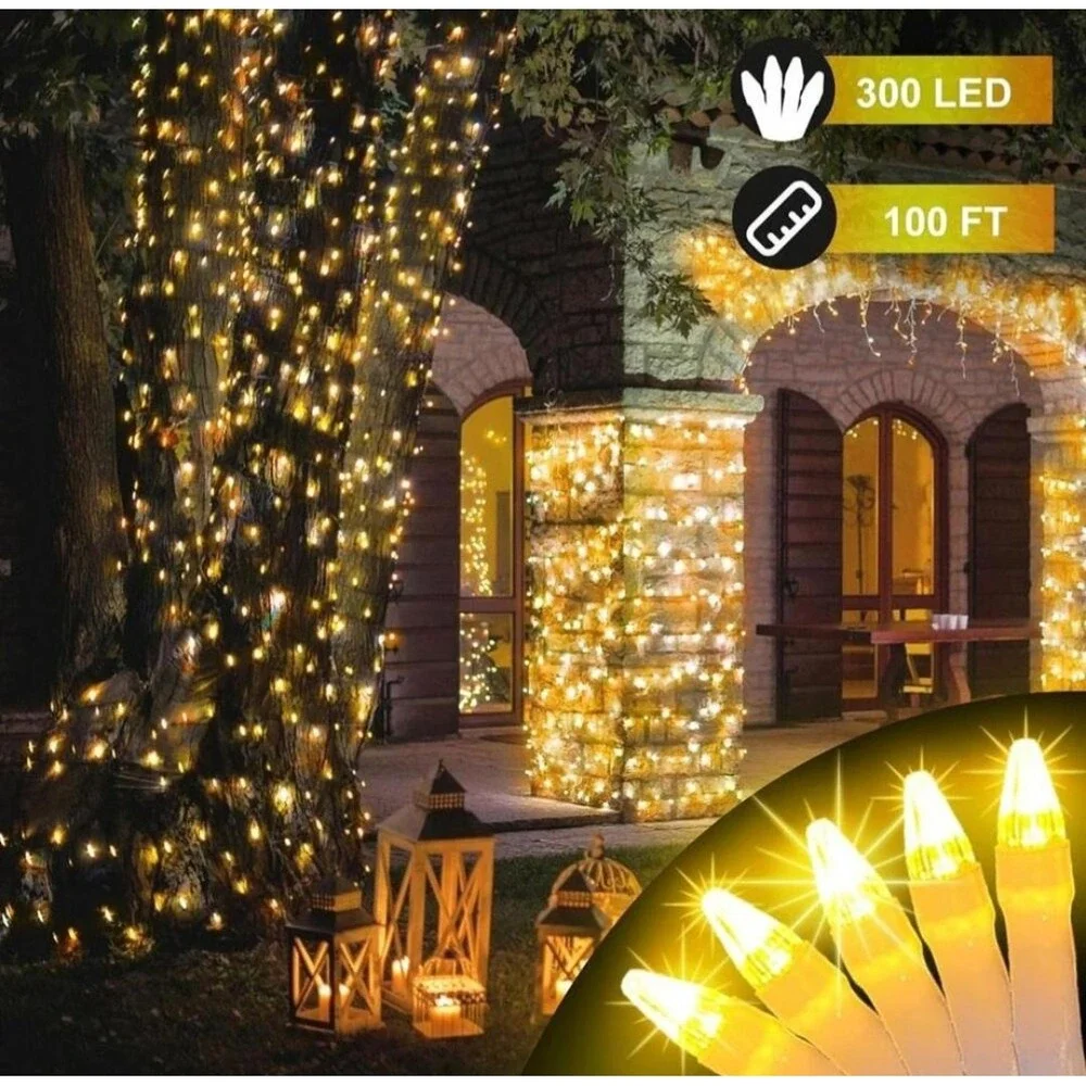 Golden Power 300 LED 108FT Christmas Holiday Lights Warm White Outdoor Use Timer